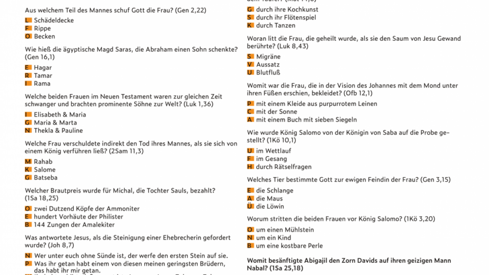 Textblatt zum Bibelquiz "Frauen in der Bibel"