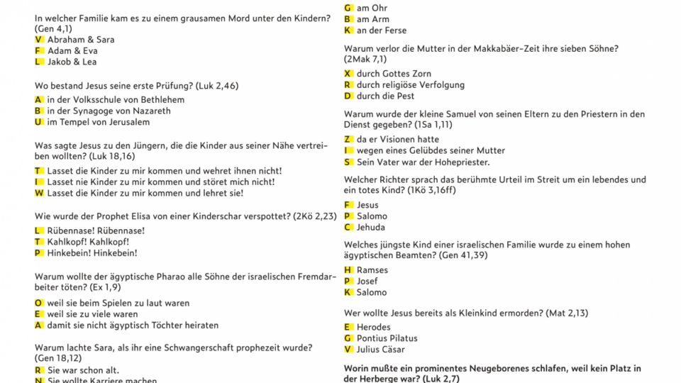 Textblatt zum Bibelquiz "Kinder in der Bibel"