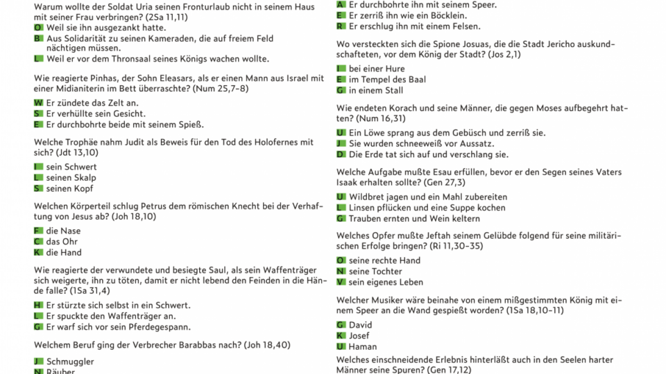 Materialblatt zum Bibelquiz "Männer in der Bibel"